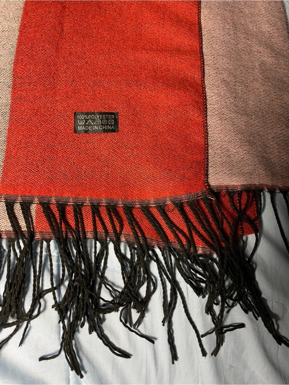 Red Plaid Wool Scarf - Classic Check Design